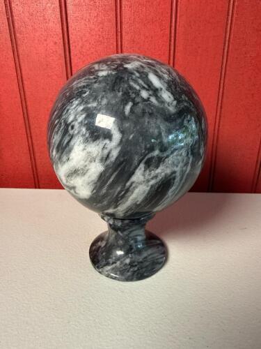 Black/Blue & White Onyx Stone Sphere with Stand