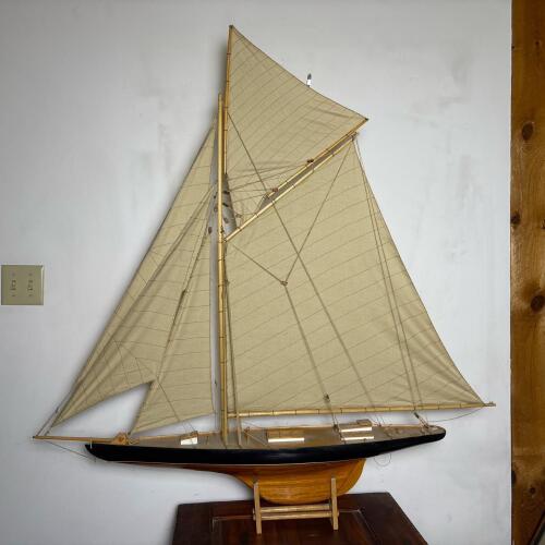 Large Wooden Sailboat Model with Stand