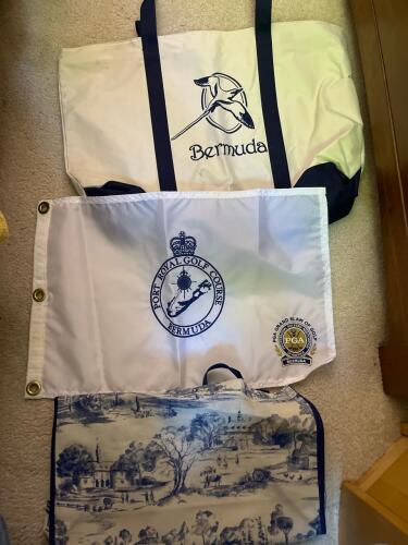 Bermuda Lot Featuring Port Royal Golf Course Bermuda PGA Grand Slam of Golf Flag and Two Bermuda Canvas Tote Bags