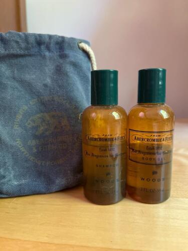 Vintage Abercrombie & Fitch "Woods" Shampoo, Body Gel, and Drawstring Bag