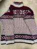 Hand-Knit Nordic Style Wool Sweater, Maroon/Cream/Navy, Size Approx. Large