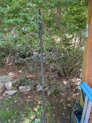 Black Wrought Iron Shepherd's Hook Garden Stake with Decorative Spear-Top