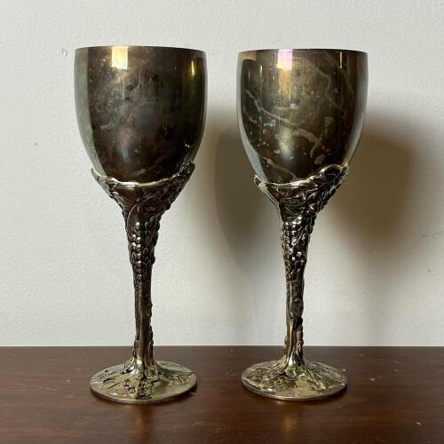 Vintage Godinger Silver-Plated Wine Goblets with Grapevine Stem Design