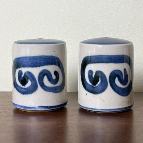 Briglin Pottery England Blue Swirl Ceramic Salt & Pepper Shaker Set