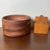 MCM Lesco Canada Teak Salad Bowl & Wooden Napkin Holder Set