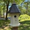 2 Decorative Wooden Birdhouses on Posts with Metal Roofs and Planter Bases - 4