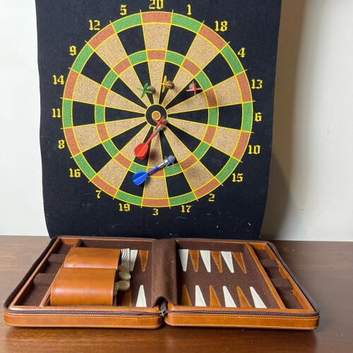 Portable Backgammon and Magnetic Dartboard Game Set
