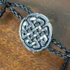 Black Cord Bolo Tie with Silver-Tone Celtic Knot Clasp and Engraved Tips - 3