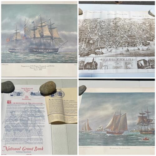 Pair of 24" x 18" Unframed Maritime Prints of Marblehead, MA and Historical Marblehead Map