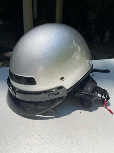 DOT Approved Motorcycle Half Helmet in Silver, Size Medium