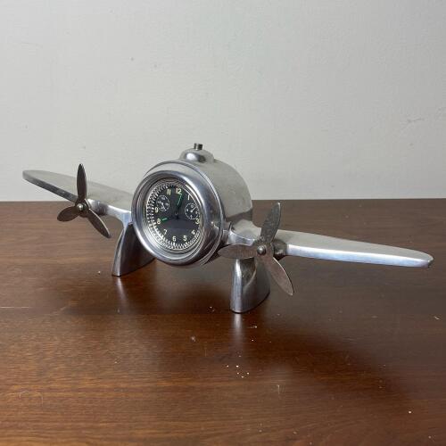 Airplane Desk Clock With Rotating Propellers