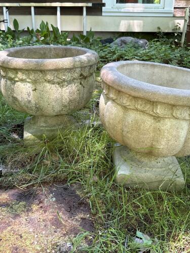Pair of 14" Concrete Pedestal Urn Planters