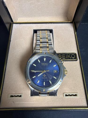 Seiko Kinetic SQ50 Two-Tone Stainless Steel Watch with Blue Dial