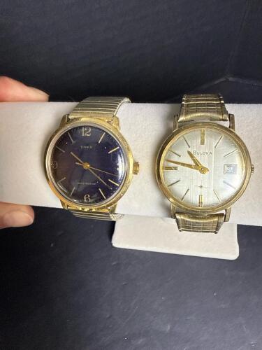 Vintage Bulova 1969 10K RGP Date Watch & Timex Blue Dial Men&rsquo;s Mechanical Watch