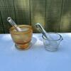 Pair of Amber & Clear Glass Mortar and Pestle Sets
