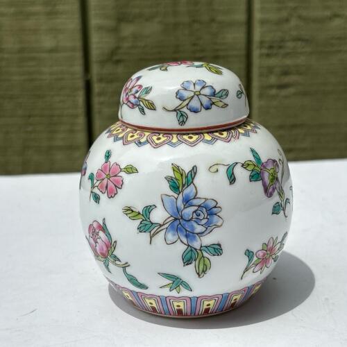 Small Chinese Ceramic Ginger Jar with Floral & Insect Design