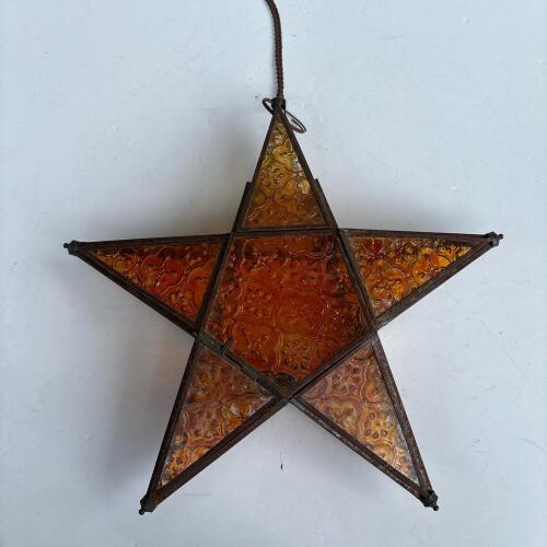 Amber Stained Glass Star Lantern Candle Holder