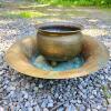 Antique Brass Spittoon and Basin Set, Hammered Finish, 17.5" Diameter, Heavy Patina, 3 Feet