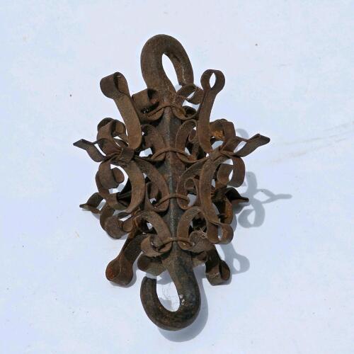 Vintage Wrought Iron Double Hook with Ornate Scrollwork Design