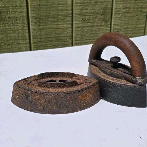 Antique A.C. Williams Co. Size 2 Sad Iron with Detachable Wooden Handle