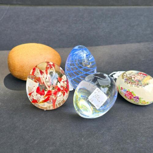 Set of 5 Decorative Collectible Eggs &ndash; Glass, Ceramic, and Wood