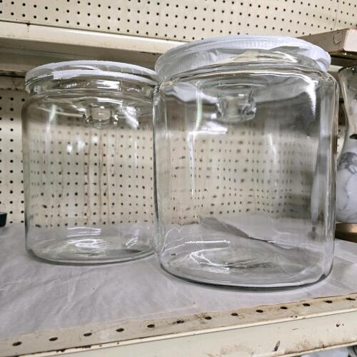 Pair of Large 1.5-Gallon Clear Glass Storage Jars with Lids, 8.5" Diameter x 11.5" Height