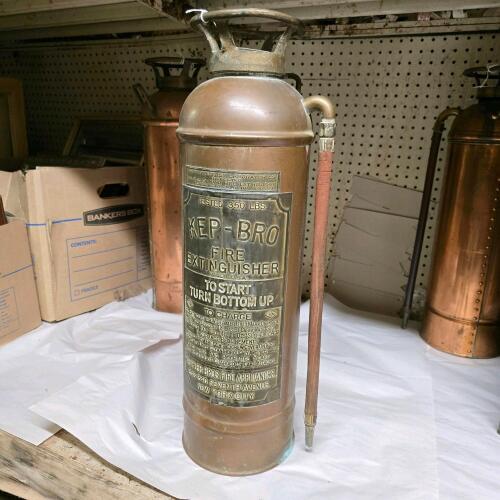 Vintage Kep-Bro 2.5 Gallon Brass Fire Extinguisher, Soda-Acid