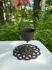 Small Cast Iron Hanging Cauldron with Chain & Ornate 7.25" Trivet