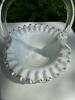 Fenton Silver Crest Milk Glass Basket with Clear Handle and Ruffled Edge - 2