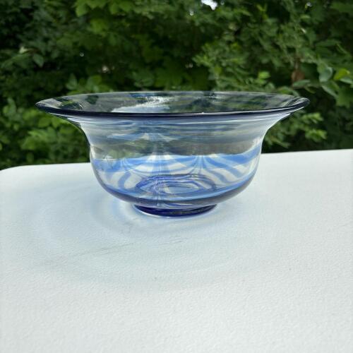 MMA Hand-Blown Art Glass Bowl - Blue Swirl Pattern