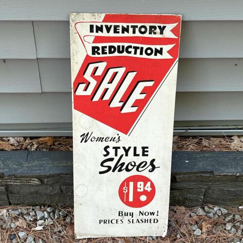 9.25" x 22" Vintage Shoe Store Cardboard Sale Sign