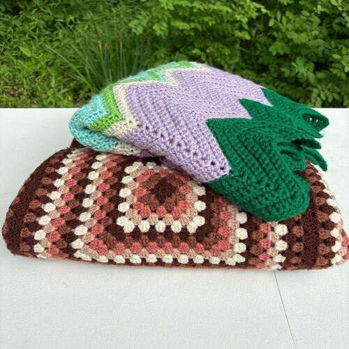 Pair of Crocheted Blankets - Two Sizes