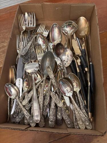 Godinger Silverplate Baroque Flatware & Black Handle Gold-Tone Serving Set