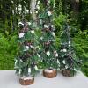 Set of 3 Artificial Tabletop Pine Trees with Flocked Branches and Red Berries - 2