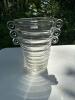 Clear Ribbed Glass Vase with Triple Ring Handles