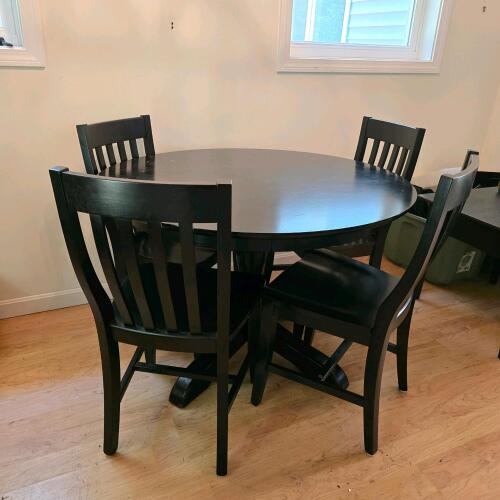 Black Round Dining Table Set with 4 Chairs, 45.25" Diameter, Solid Wood