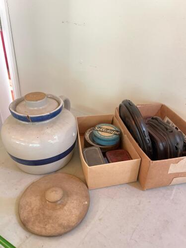 Advertising Tins, Wood Stands and Crock Lids