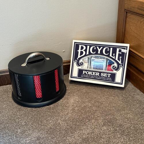 Vintage Bicycle Poker Set with Rotating Chip Dispenser - Four Decks and 200 Chips