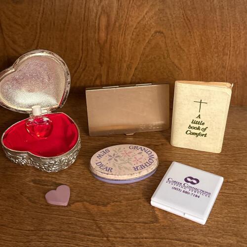 Vintage Vanity and Tiny Keepsake Lot - Trinket Box, Perfume, Card Case, Book and More