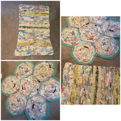 Pair of Small Handmade Colorful Braided Rag Rugs
