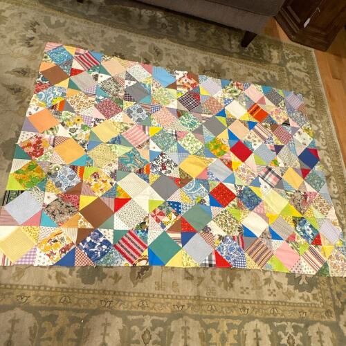 Vintage Hand-Pieced Patchwork Quilt Top - Multicolor