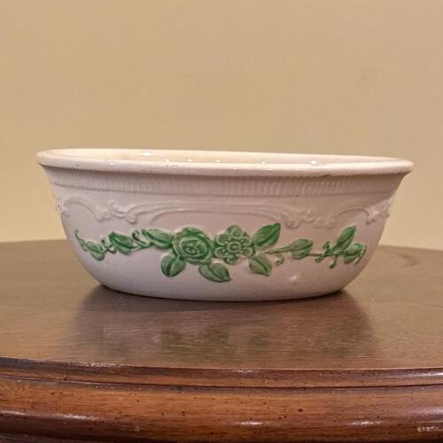 Vintage Oven Serve Green Embossed Floral Mixing Bowl