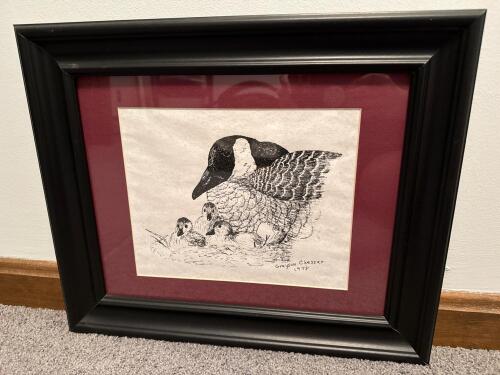 18" x 15" Framed Grayson Chesser Signed Canada Goose Ink Drawing