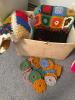 Multi-Color Handmade Crochet Granny Square Blankets with Black Fringe & Flower Motifs Included