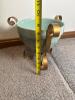 Ornate Aqua Ceramic Planter with Gold Iron Stand - 3