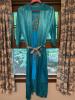 Turquoise Embroidered Silk Dragon Kimono Robe
