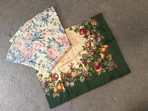 2 Vintage Floral & Fruit Pattern Tablecloths