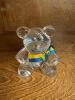 Clear Glass Teddy Bear Figurine with Blue & Yellow Ribbon