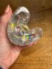 Clear Glass Teddy Bear Figurine with Blue & Yellow Ribbon - 3