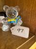 Clear Glass Teddy Bear Figurine with Blue & Yellow Ribbon - 4